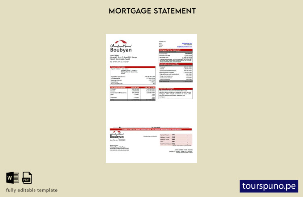 listo para imprimir extracto de hipoteca de Kuwait Boubyan Bank plantilla en Wor